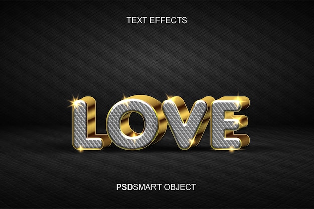 Efecto de texto editable de lujo amor estilo de texto 3d dorado