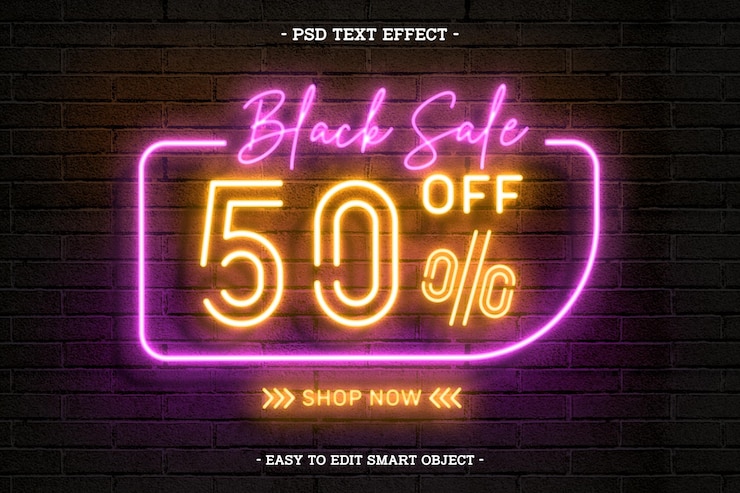 PSD gratuito efecto de texto editable de neon black friday