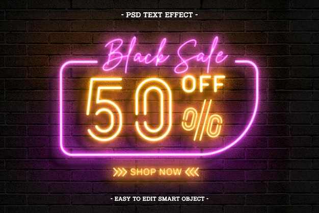 Efecto de texto editable de Neon Black Friday