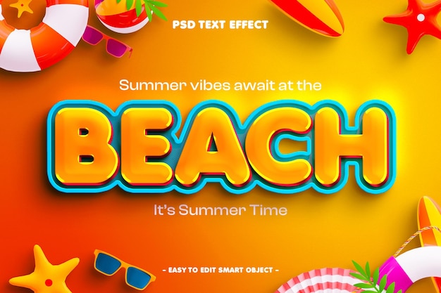 Efecto de texto editable de playa de verano