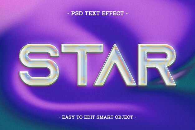Efecto de texto de estrella de estilo cromo metálico gradiente