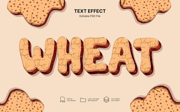 Efecto de texto de galletas de trigo realistas