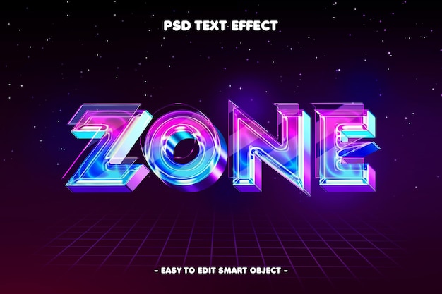 PSD gratuito efecto de texto de neón de zona 3d