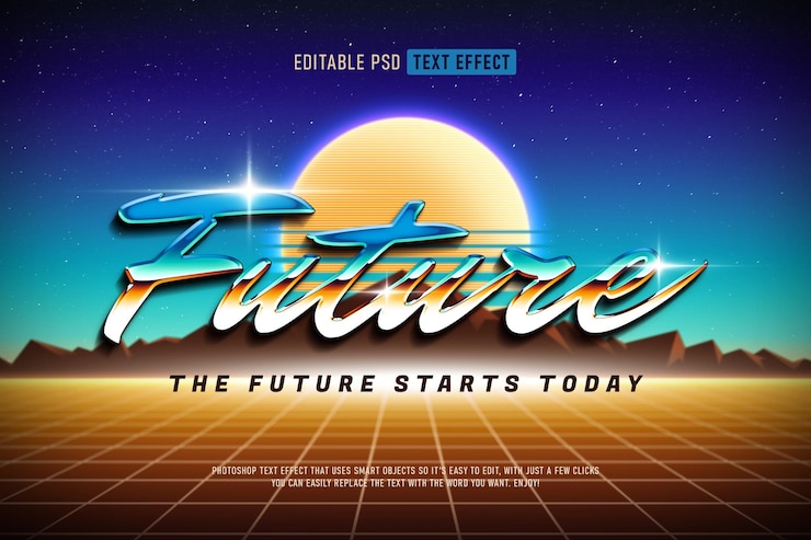 PSD gratuito efecto de texto pop retro futurista de los 80