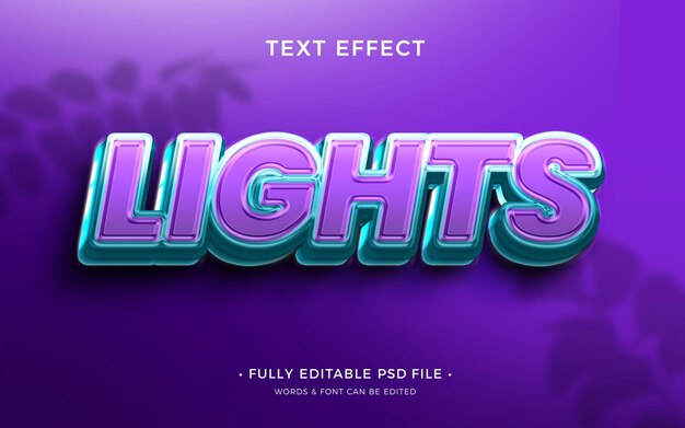 Efecto de texto PSD de luces púrpuras