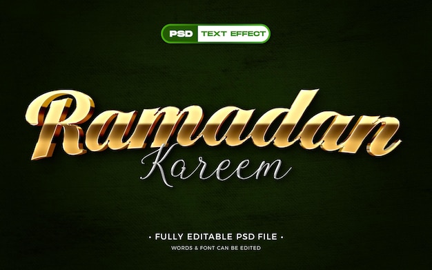 Efecto de texto de Ramadán Kareem de oro 3D