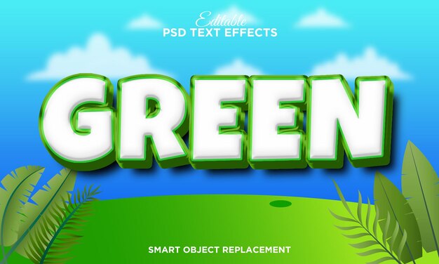 Efecto de texto verde 3d con fondo de verano