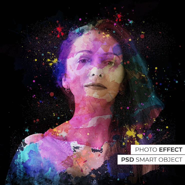 PSD Gratis efek foto cat warna-warni