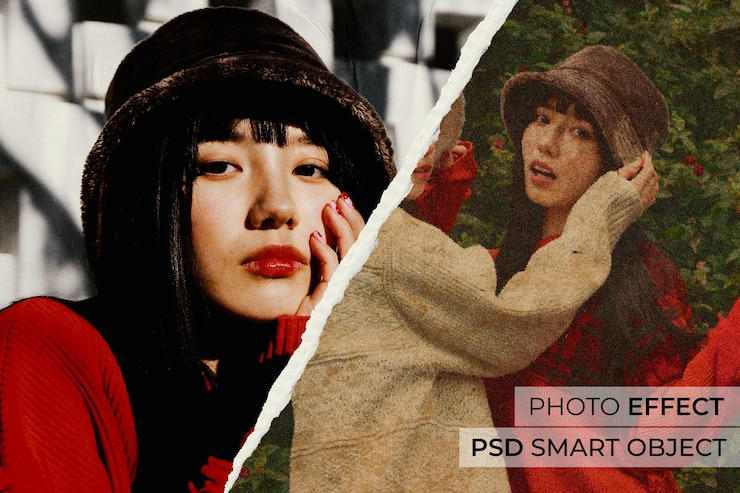 PSD Gratis efek foto desain kertas robek