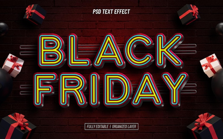 PSD Gratis efek teks bisa diedit black friday
