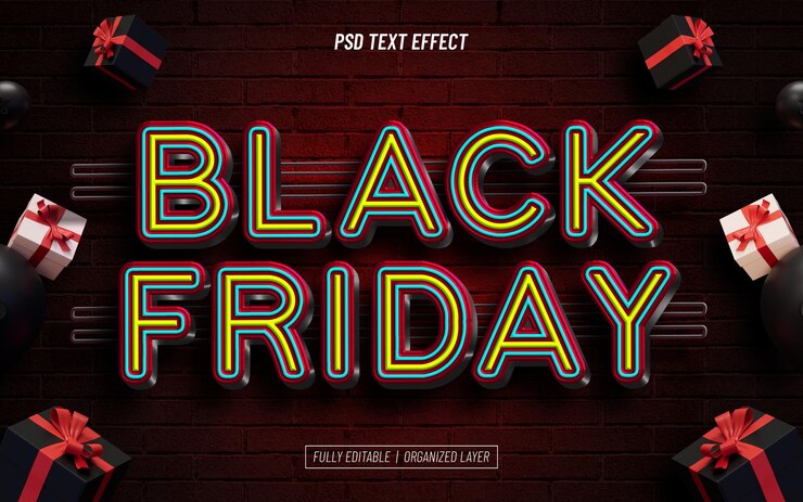 PSD Gratis efek teks bisa diedit black friday