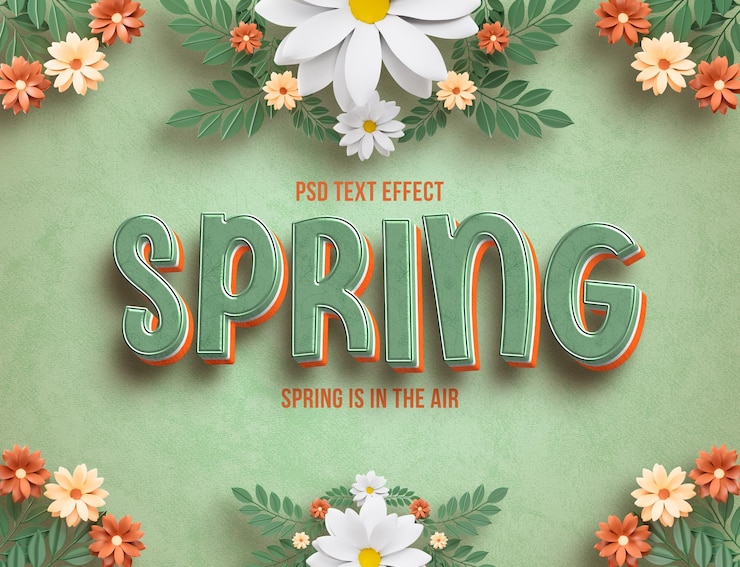 PSD Gratis efek teks bisa diedit floral musim semi