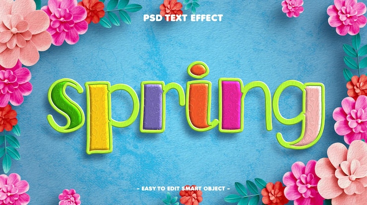 PSD Gratis efek teks bisa diedit floral musim semi