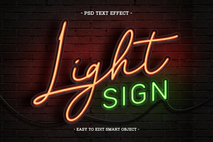 PSD Gratis efek teks bisa diedit lampu neon