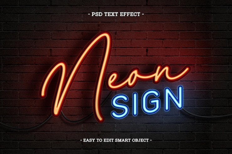 PSD Gratis efek teks bisa diedit lampu neon