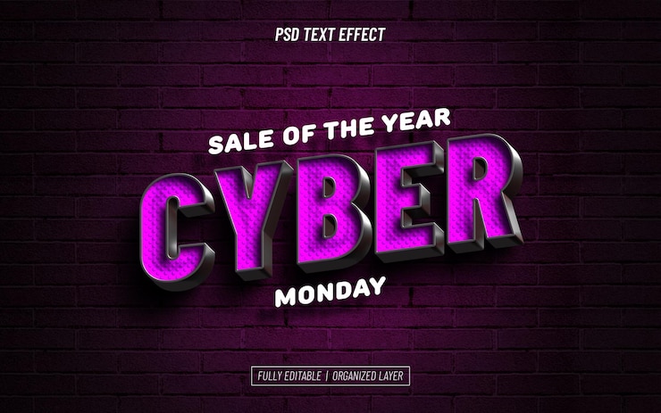 PSD Gratis efek teks cyber monday