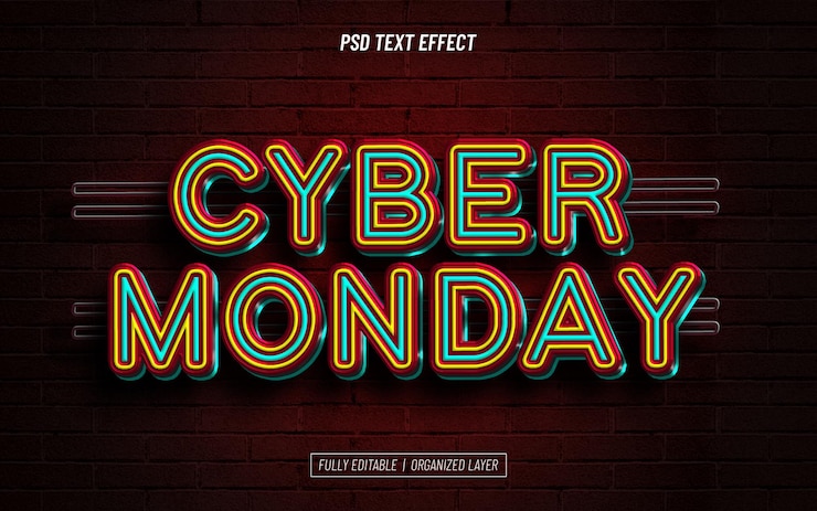 PSD Gratis efek teks cyber monday