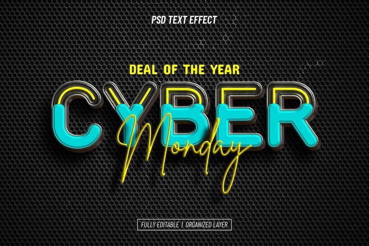 PSD Gratis efek teks cyber monday