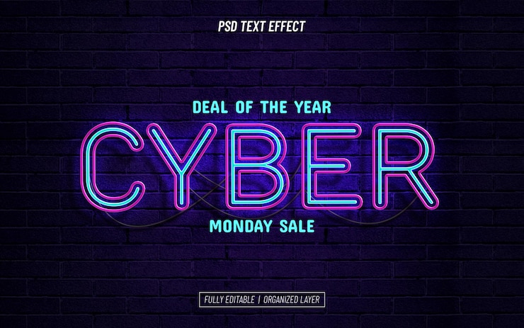 PSD Gratis efek teks cyber monday