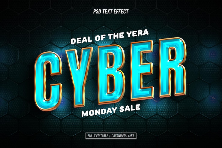 PSD Gratis efek teks cyber monday