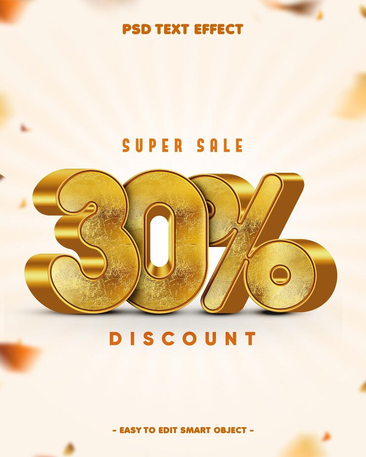 PSD Gratis efek teks editable diskon 30 persen