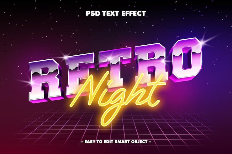 PSD Gratis efek teks gaya retro vintage tahun 80-an