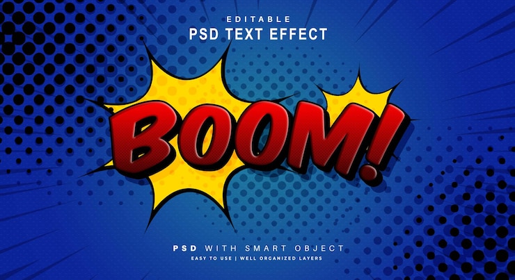 PSD Gratis efek teks komik ledakan