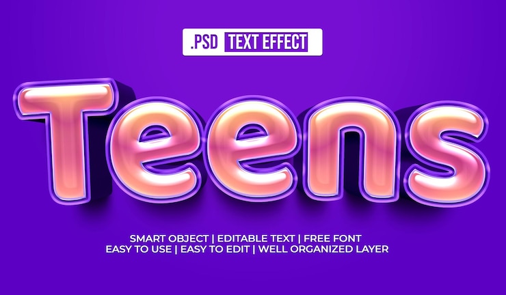 PSD gratuito effetto dello stile del testo per gli adolescenti