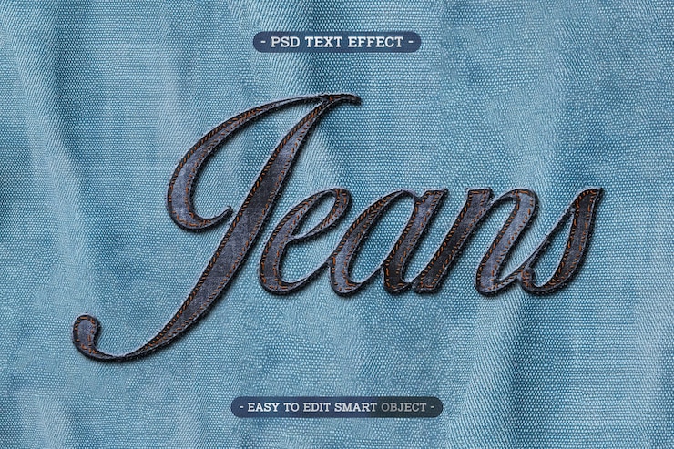 PSD gratuito effetto di testo 3d editabile in tessuto denim realistico