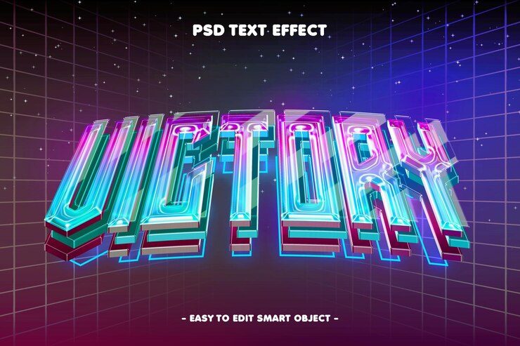 PSD gratuito effetto di testo 3d victory neon colorato