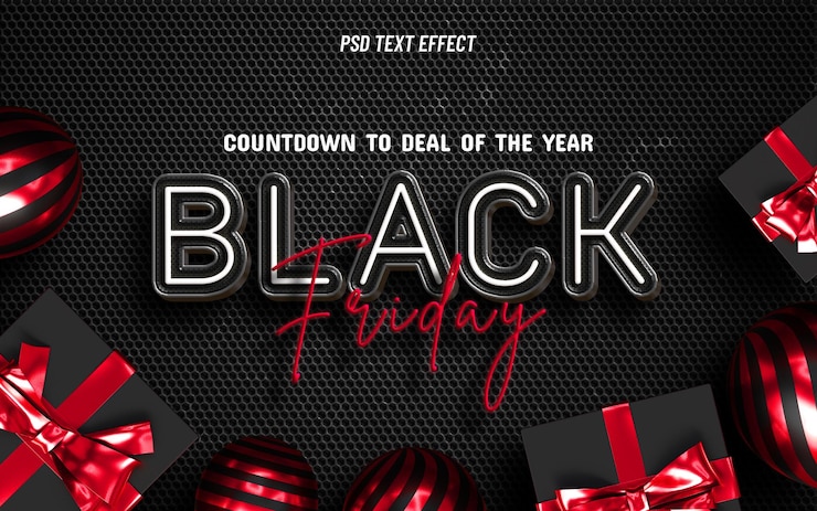 PSD gratuito effetto di testo al neon del black friday