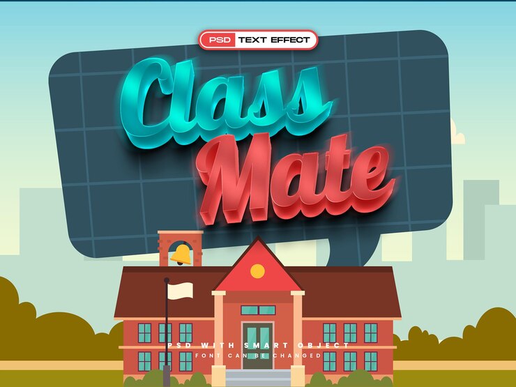 PSD gratuito effetto di testo del compagno di classe