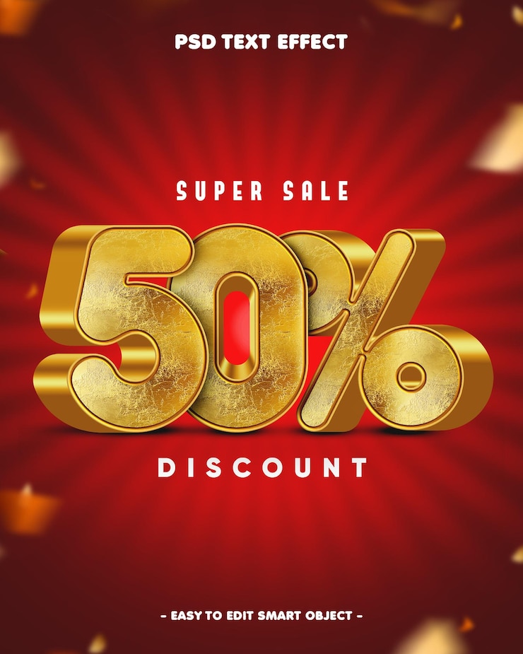 PSD gratuito effetto di testo modificabile a sconto del 50%