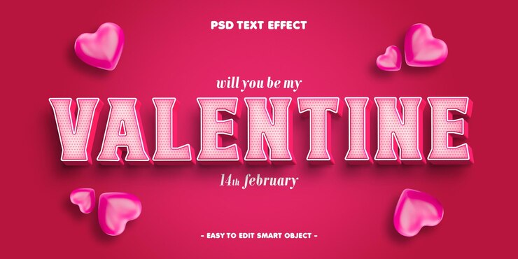 PSD gratuito effetto di testo modificabile per la festa di san valentino