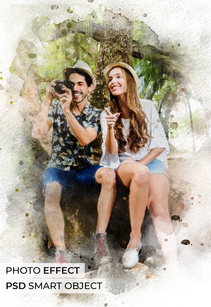 PSD gratuito effetto foto acquerello stile di vita