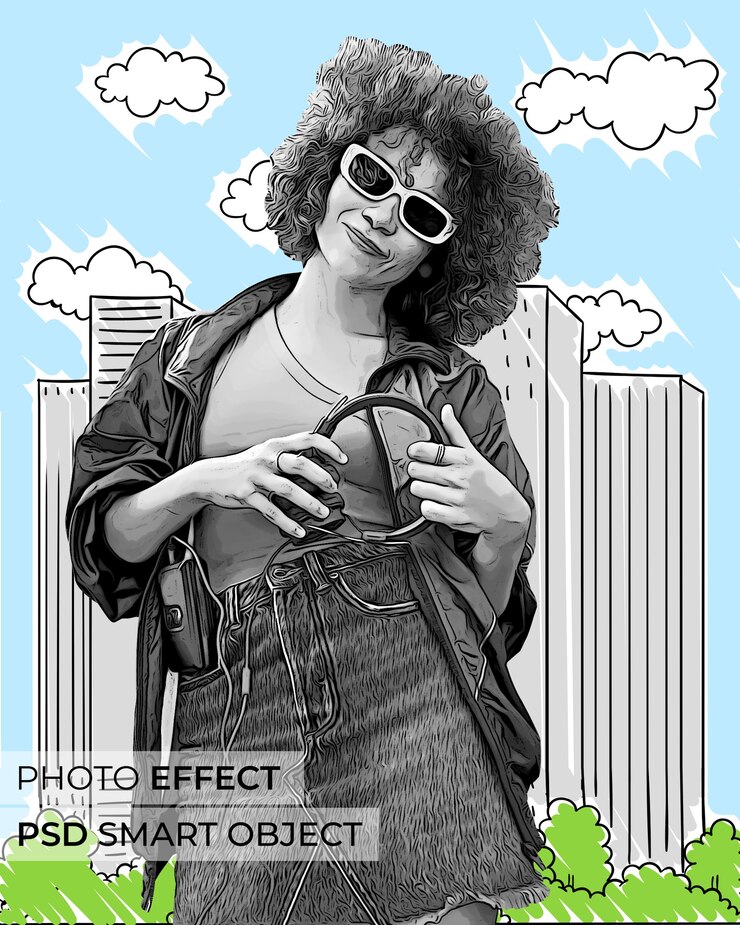 PSD gratuito effetto foto cartone animato