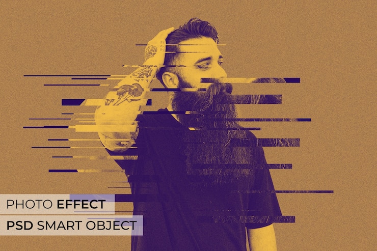 PSD gratuito effetto foto duotone di glitch
