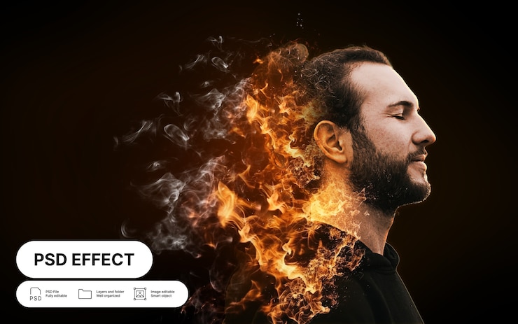 PSD gratuito effetto foto fuoco