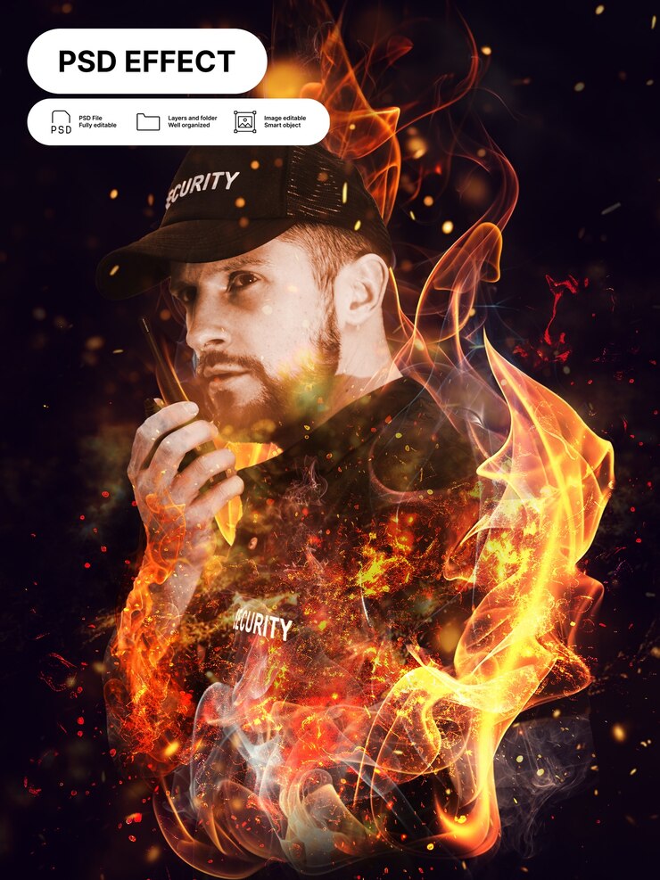PSD gratuito effetto foto fuoco