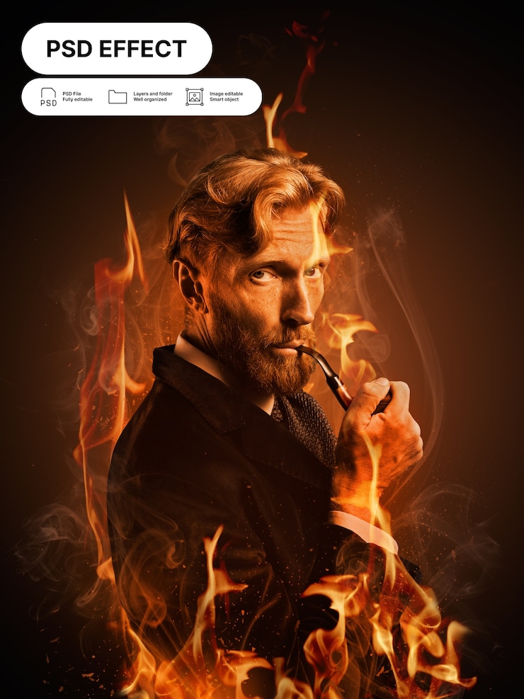 PSD gratuito effetto foto fuoco