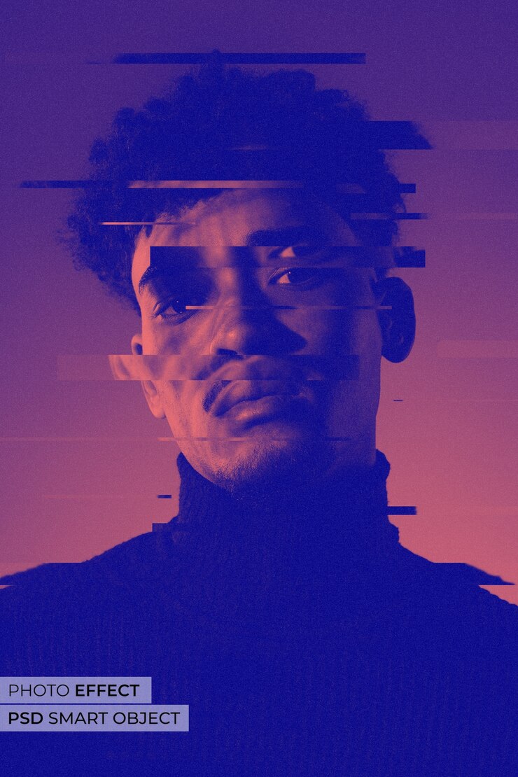 PSD gratuito effetto foto glitch a due tonalità