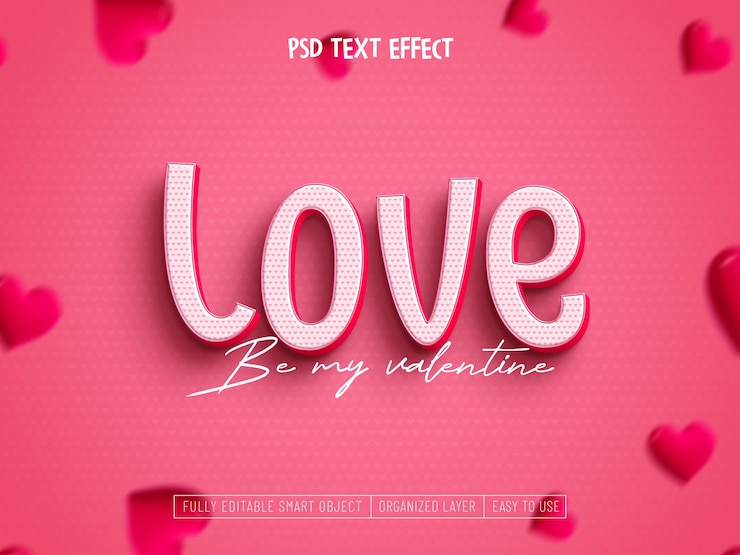 PSD gratuito effetto testo modificabile amore di san valentino
