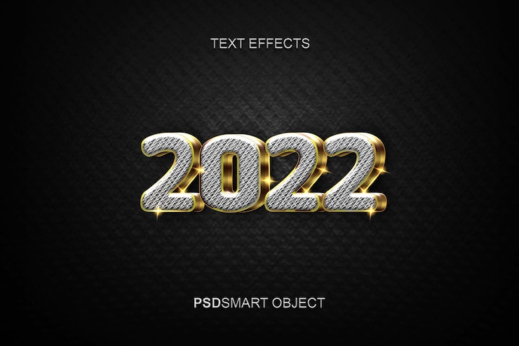 PSD gratuito effetto testo modificabile di lusso capodanno 2022 in stile testo 3d