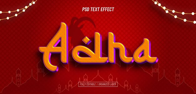 Eid al adha mubarak efecto de texto