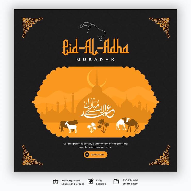 PSD gratuito eid al adha mubarak festival islamico modello di banner per i social media