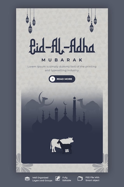 Eid al adha mubarak islamitisch festival instagram en facebook-verhaalsjabloon