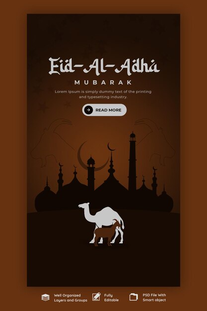 Eid al adha mubarak islamitisch festival Instagram en Facebook-verhaalsjabloon