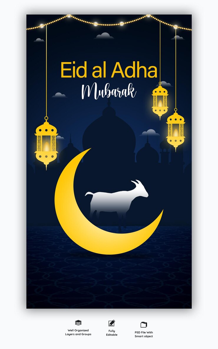 Gratis PSD eid al adha mubarak islamitisch festival instagram en facebook-verhaalsjabloon