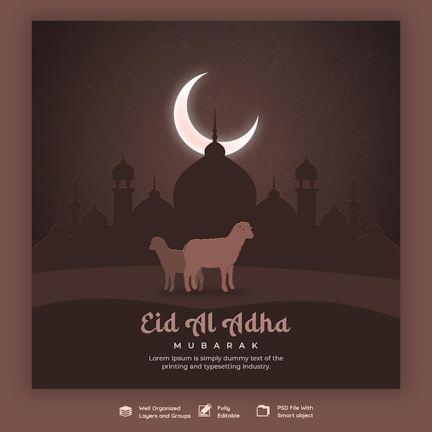 Gratis PSD eid al adha mubarak islamitisch festival social media bannersjabloon