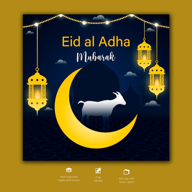 Eid al adha mubarak islamitisch festival social media bannersjabloon